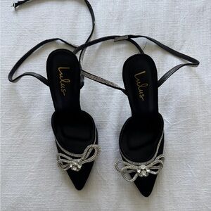 Lulu's Black and Silver Ankle-Strap Heels